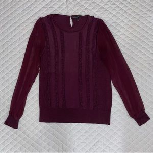 White House Black Market Women's Medium Purple Pleated Long Sleeve Blouse